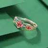 Anel de Prata Yilu S999.9 Prata Pura Banhado a Ouro Esmalte Padrão Floral Novo Estilo Chinês Tendência Nacional Estilo Antigo Fábrica de Anéis de Prata Venda Direta