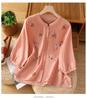 Camisa de Algodón Bordada para Mujer, Verano Ligera de Manga Tres Cuartos Nuevo Estilo Chino, Hermoso Top de Algodón y Lino que Rejuvenece