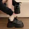 Sapatos pequenos de couro com cadarço e sola grossa para aumentar a altura, estilo JK para mulheres, novo estilo de outono 2026, versáteis com saias, mocassins estilo britânico