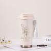 Taza de Café de Doble Uso con Diseño de Lirio del Valle de Alta Apariencia, Taza Térmica de Gran Capacidad, Acero Inoxidable 304, Taza Portátil Simple para el Hogar con Popote