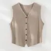 Colete de malha 100% cashmere puro para mulheres, de botões únicos com decote V, design de corte solto, adequado para usar em camadas como uma blusa interna ou como peça externa no outono e inverno