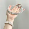 Conjunto de Collar de Novia Popular Transfronterizo Lujo Brillante para Mujer Doble Fila Strass Grande Gargantilla de Plata Pulsera Aretes