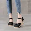 Sandalias de Mujer Estilo Coreano 2026, Tacones de Cuña, Sandalias Estilo Europeo y Americano, Sandalias Cómodas de Comercio Exterior, Punta Fina, Hebilla Trenzada de Cáñamo Sandalias para Mujer