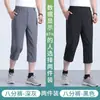 Calças de Seda Gelada Finas de Verão para Homens, Calças Casuais com Cintura Elástica, Shorts Largos de Corte Reto para Pais de Meia-Idade e Idosos