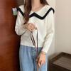 Suéter para Mujer Estilo Nuevo Primavera y Otoño 2025 Ropa Exterior Holgada Cuello Peter Pan Top Corto de Punto Estilo Perezoso Suave Jersey Moderno