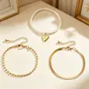 Moda Retro Transfronteriza Europea y Americana Joyería de Perlas y Corazón para Mujer Set Sencillo Cadena de Hueso de Serpiente Cadena de Cuentas Pulsera Versátil