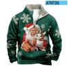 Moletom Masculino Europeu e Americano Transfronteiriço Digital de Natal com Gola Alta e Meio Zíper, Novo Outono e Inverno, Manga Longa, Gola de Veludo
