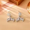 Pendientes Creativos de Cola de Pez con Circonita Brillante, Pendientes Exquisitos Versátiles de Moda de Alta Gama, Colgantes de Oreja de Estilo Japonés y Coreano de Moda