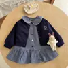 Casaco Feminino Ningli Roupa de Outono para Bebê Cardigã com Estampa de Coração Doce Vestido Infantil Vestido Camisa Xadrez da Moda