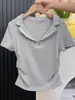 Camisa Polo de Color Sólido Estilo Coreano, Camiseta de Manga Corta con Hombro Normal para Mujer, Camiseta Básica Ajustada Veraniega Versión Coreana, Top de Manga Corta a la Moda con Cuello en V