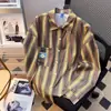 Camisa listrada de manga comprida estilo japonês, unissex, estilo simples de Hong Kong, corte solto, moderna, adequada para o trabalho, com colarinho de lapela