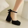 Talla 32-46 talla primavera y verano hueco cuatro estaciones zapatos lazo poco profundos gruesos tacón alto sandalias para mujer G954