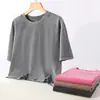 Procesamiento Personalizado Camisetas Estilo Europeo y Americano Retro Tendencia Marca Transfronteriza Vintage Camiseta Chica Picante Manga Corta Lavada Corta Mujer
