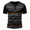 Camiseta de manga corta para hombre europea y americana transfronteriza con estampado digital a rayas, camiseta casual de botones