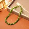Collar de Piedra Calcedonia Natural Verde, Simple y de Moda, Estilo de Lujo de Alta Gama, Cadena para Suéter, Pulsera de Estilo Fresco de Nicho