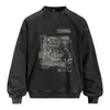 Sudadera con Capucha Tie-Dye Desgastada con Estampado de Retrato Abstracto para Hombre, Holgada, Casual, de Marca de Moda para Primavera/Otoño, Sudadera con Cuello Redondo Lavada