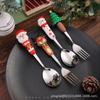 Conjunto de Talheres de Aço Inoxidável de Alta Qualidade para Crianças, Colher e Garfo com Desenho do Papai Noel, Pequena Colher para Sobremesa e Café