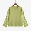 Blusa de Tricô Casual Slimming para Mulheres Plus Size com Gola Redonda e Listras Longa Outono 2026 MM Gordinha Solta 23683