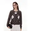 Suéter de punto para mujer, estilo francés, con patrón de rombos, cuello redondo, manga larga, con un diseño retro que crea un efecto adelgazante, perfecto como chal o suéter para otoño e invierno.