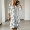 Venda quente transfronteiriça Amazon comércio exterior vestido camiseiro listrado feminino solto casual estilo preguiçoso cardigã longo