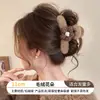 2026 Nuevo Pinza para el Cabello de Flor de Felpa Estilo Coreano Otoño/Invierno, Pinza de Tiburón con Lazo Color Café, Pinza Grande para el Cabello para Mujeres