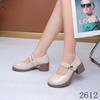 Sapatos Mary Jane de Couro Estilo Francês para Mulheres, Novo Modelo Verão 2026, Adequados para Combinar com Vestidos, Salto Alto com Fechamento em Velcro, Salto Grosso, Sapatos de Salto Baixo com Bico Aberto