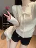 Camisa Base de Encaje Trenzado con Lazos para Mujer Otoño/Invierno Estilo Puro Deseo Borde Ropa Interior Suéter Tejido