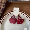Novo Prendedor de Cabelo Vermelho Doce com Laço Estilo Coreano Conjunto de Presilhas Laterais de Tecido Feitas à Mão para Crianças Meninas
