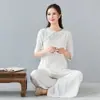 Verão Novo Estilo Chinês Retrô Algodão Linho Casual Solto Terno Zen Temperamento Meditação Terno de Chá Terno Tai Chi Terno de Yoga