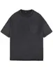 Camiseta Vintage Lavada 100% Algodão 230g com Bolso, Oversized Solta Retro Transfronteiriça, Ombro Caído Tendência Marca Manga Curta