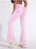 Pantalones de Yoga de Bolsillo Amazon Workwear para Mujer, Pantalones de Yoga Acampanados Color Durazno, Leggings Deportivos Levanta Glúteos, Pantalones de Fitness con Ligero Acampanamiento