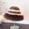 Sombrero de Pescador Rayado de Bloques de Color de Felpa Suave para Mujer, Sombrero de Cubo Versátil Cálido Casual de Invierno para Proteger del Frío