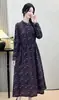 Vestido de Otoño Nuevo Estilo Artístico con Bloques de Color, Encaje, Cuello Alto, Cinturón y Falda Midi con Estampado Floral Pequeño - Venta al por Mayor