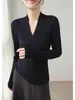 Camiseta de punto de cuello en V de alta gama para mujer, Otoño e Invierno, Engrosada y Súper Bonita, Estilo Coreano Chic de Principios de Otoño