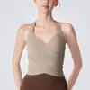 Top de alça alta com decote V para yoga, com bojos fixos, corte justo, costas bonitas, sutiã esportivo para usar por cima, adequado para treinamento de Pilates e fitness