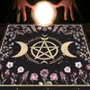 Toalha de Mesa para Cartas de Tarot, Tecido para Mesa e Cadeira, Signo do Zodíaco, Três Fases, Toalha de Mesa com Lua e Flor, Personalizada para Festa