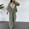 Conjunto informal cruzado europeo y americano para mujer, cárdigan de manga tres cuartos de color liso tie-dye y pantalón largo conjunto de dos piezas