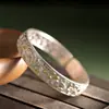 Prata de Alta Qualidade, Prata Pura 999.9, Pulseira Combinando Floral Martelado Separado por Cor, Sólida, Simples, Versátil, Estilo Luxo Leve