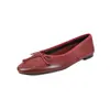 Zapatos Planos de Mujer de Piel de Vaca de Primera Capa, Boca Baja, Estilo Nuevo de Otoño, Completamente de Cuero por Dentro y por Fuera, Punta Redonda, Lazo, Zapatos de Suela Blanda Pulidos en Color