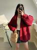 Cardigan de Tricô Estilo Novo Preguiçoso Chique com Bolsos de Botão, Suéter Casaco Feminino Outono e Inverno Macio com Decote V Solto de Comprimento Médio