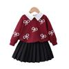 Sudadera de Algodón Piqué Estilo Universidad Británica Bordada con Lazo Manga Larga Falda Traje Falso de Dos Piezas Más Vendido Nuevo de Amazon