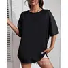Camiseta básica lisa de poliéster de manga corta y cuello redondo para hombre y mujer, estilo pareja, top casual, especial transfronterizo