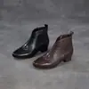 Botines retro de piel suave con punta para mujer, nueva colección otoño/invierno 2026, tacón grueso, apertura en forma de V, piel genuina, efecto adelgazante