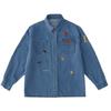 Camisa de Mezclilla Azul Lavado Retro de Estilo Japonés Vintage con Bordado de Dibujo Animado Infantil Holgada de Manga Larga para Mujer