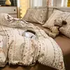 Juego de ropa de cama de cuatro piezas Clase A estilo Fair Isle con bordes festoneados, funda de edredón de algodón puro, sábana bajera, funda de edredón para estudiante, juego de tres piezas 4