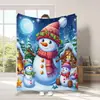 Suministro transfronterizo de mantas de peluche con estampados de dibujos animados de lindos muñecos de nieve y Papá Noel navideños, Mantas de regalo de Navidad