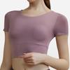 Ropa de Yoga Transfronteriza de Manga Corta para Mujer con Cinturón y Almohadilla en el Pecho Sexy Hueca Corta Deportiva Espalda de Belleza Secado Rápido Fitness Running Top