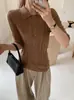 Suéter de lana de una pieza sin costuras, hilado en la isla con lana Merino de hilado fino, con cuello tipo polo, top de punto de manga media, delgado para otoño, 48 unidades