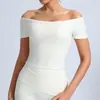 Amazon Tela Cepillada Hombro Caído Ajustado Manga Corta Sensación Nude Cincha la Cintura Ropa Deportiva para Correr Manga Corta Sujetador Ropa de Yoga