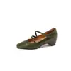 Versión de Cuero Suave~Zapatos Mary Jane de Tira Cruzada Simple Estilo Retro para Mujer, Aumento Oculto de Altura, Elegantes, Punta Cuadrada, Zapatos de Vestir para el Trabajo